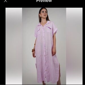Lilac Button-Front Shirt Dress linen